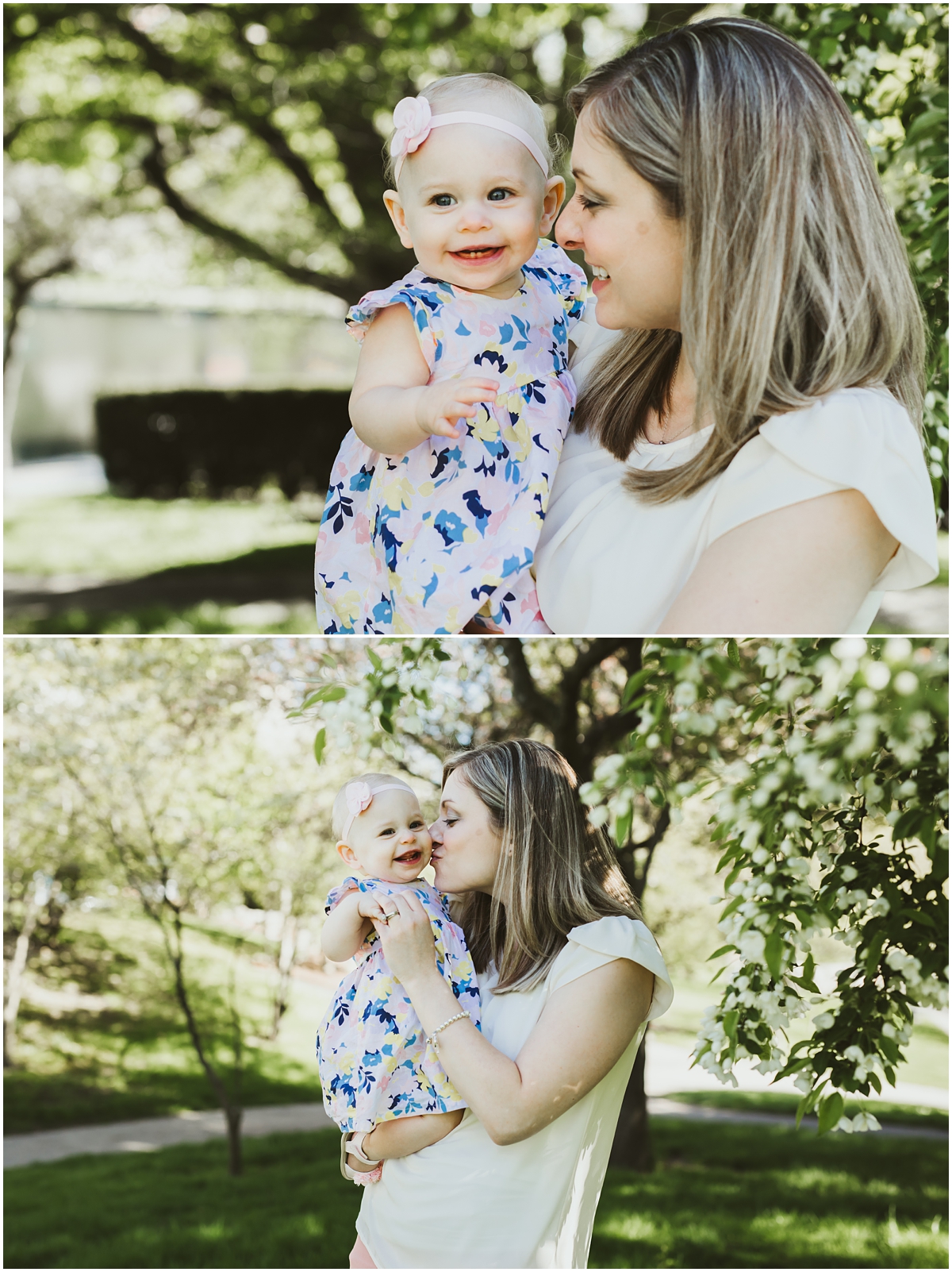 mother and infant daughter by cherry blossoms | cleveland, OH family lifestyle photographer