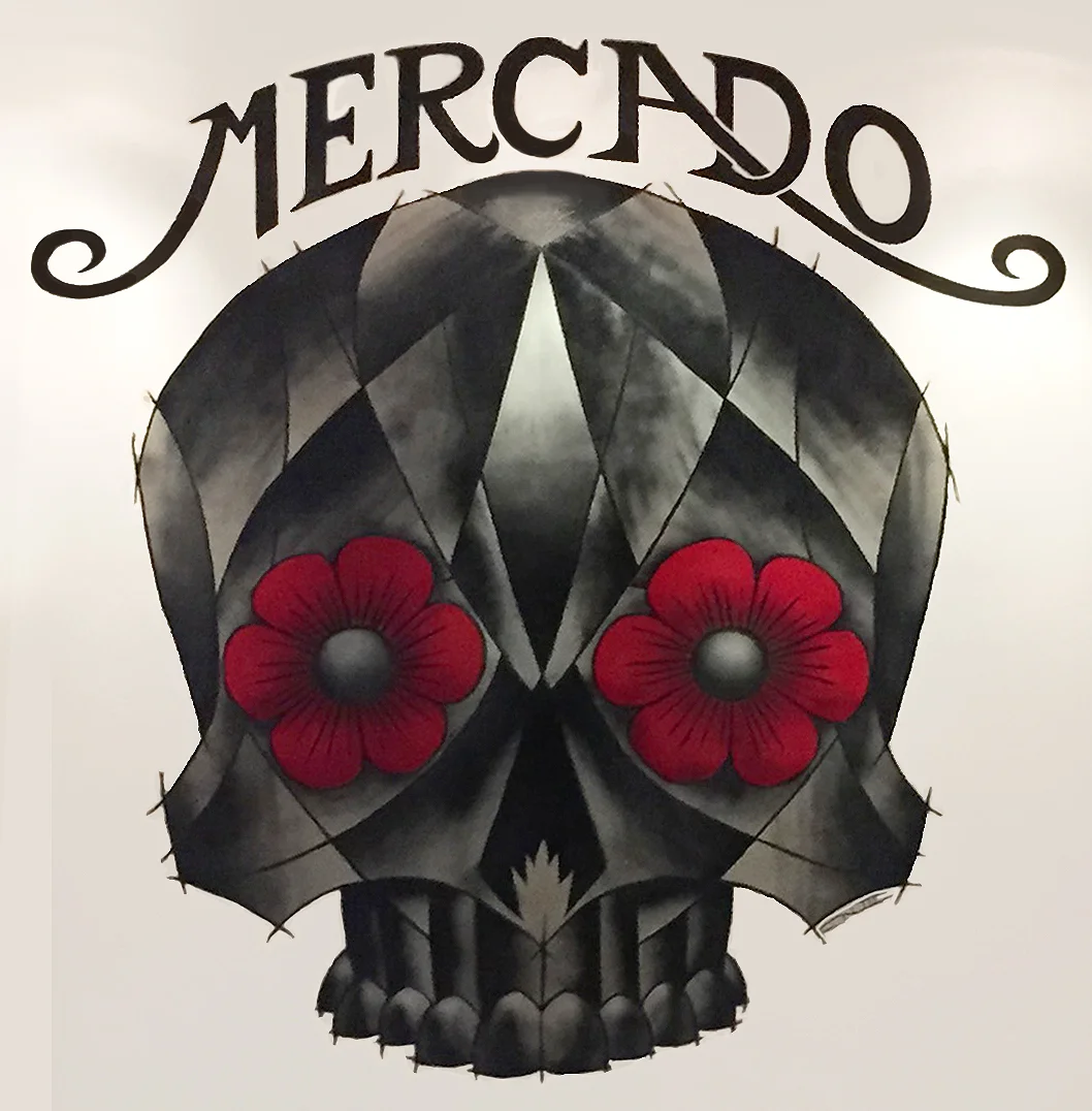 calavera mural by  Carlos Nieto III  (Mercado Hollywood)