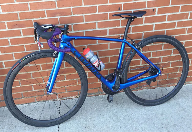 Ladies bike, nice almost blingy blue.