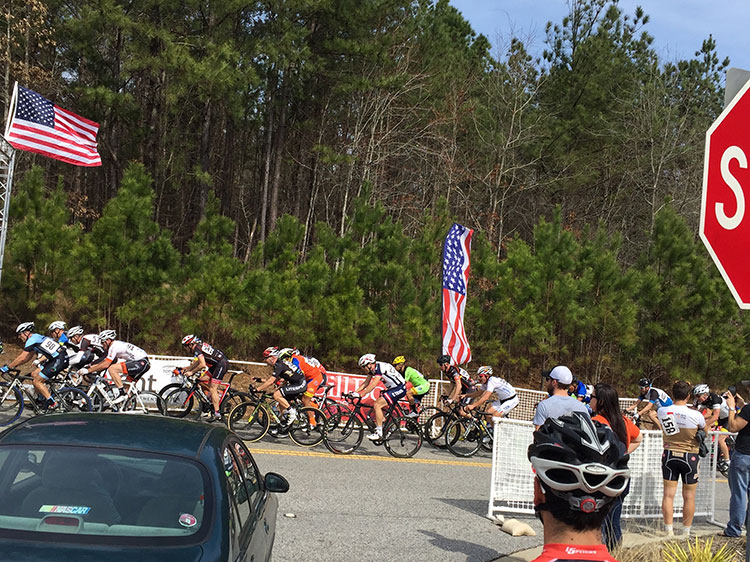 Peloton rolling through the climb.