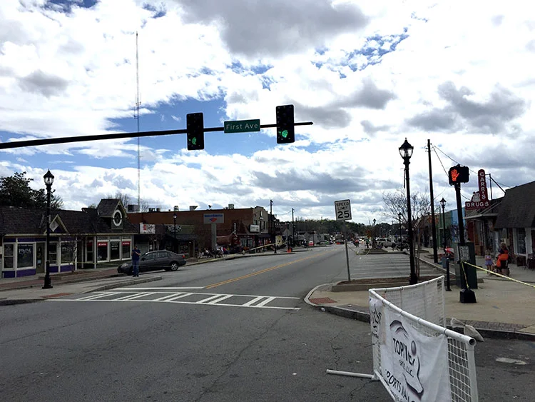 Downtown Tucker - usually where the Tucker ride meets Saturday morning, it also turns out to be a great spot for a crit.