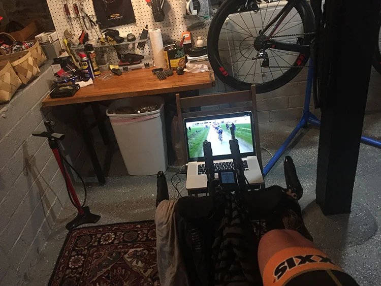 Streaming Paris-Roubaix. In the basement. On the trainer. As usual.