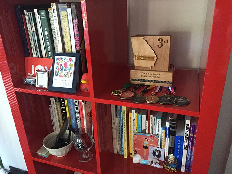 Awards shelf at the office.