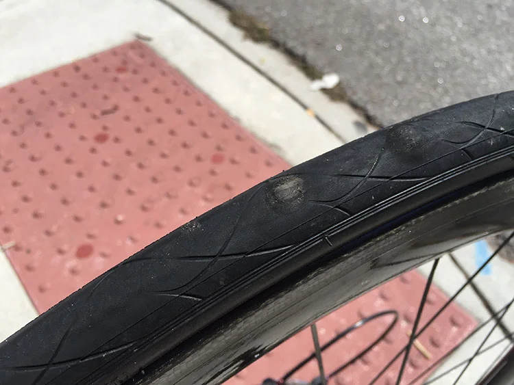 Some strange little bumps popped up on the tires, but then went away (or popped), and then a bit later ended up with a flat. Super hot roads, I'm assuming it had to do with that.