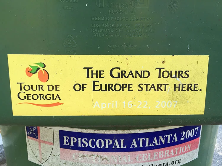 Spotted this on a trashcan on our street. So cool. Wish the Tour de Georgia still existed.