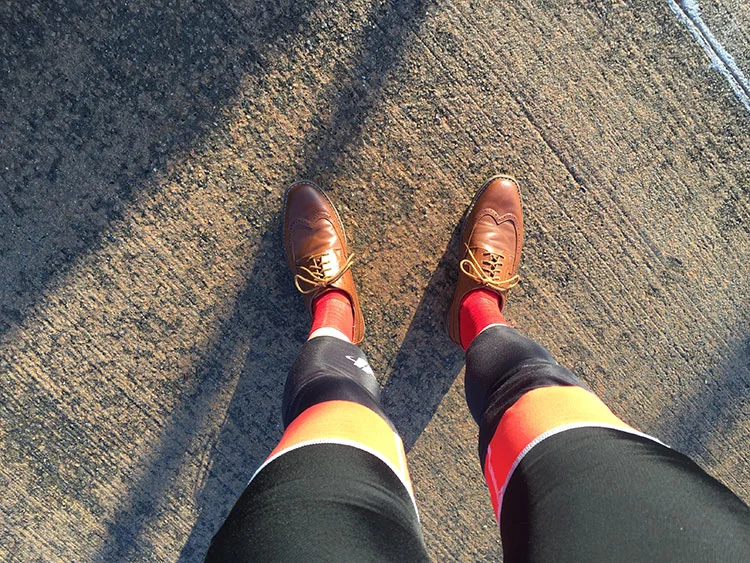 Flat tire a quarter mile from the office. Just put on the shoes and walked.