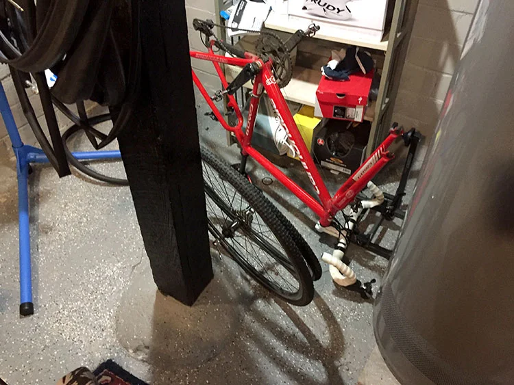 The CX bike. After Serenbe I sprayed it off, put it there, and it hasn't moved since.