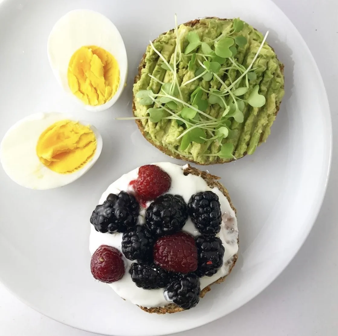 Perfect Breakfast A sprouted english muffin from @foodforlifebaking covered in @siggisdairy vanilla and fresh berries is the perfect base to be topped with Coffee Blossom Honey! Recipe: @livelymeals Photo: @livelymeals