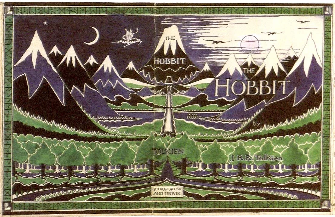  Dust-cover of the first edition of The Hobbit , taken from a design by the author