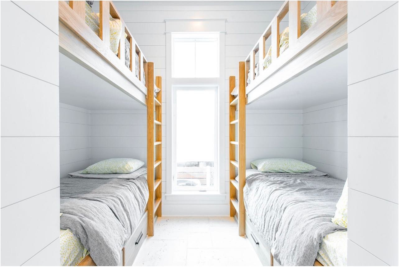 Bunk room bliss! This bunk room is the perfect sunny spot for the kids to bunk up and soak in the vacay. 

#marissaadlerdesigns #santarosabeach #interiordesigner #interiordesign #custombuild #floridahomes #30Ahomes #corestruction #custombuild #Seagro