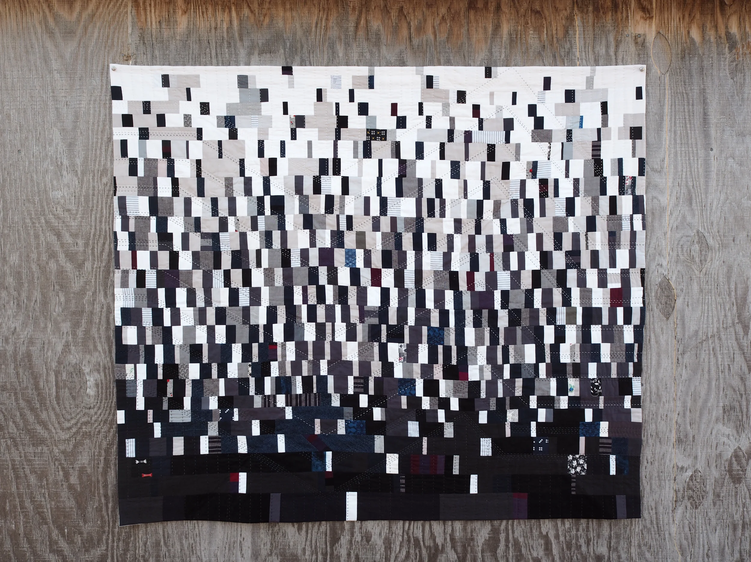 Quilt no. 020: there is an ocean in my soul where the waters do not curve. 2017. Quilting cottons, feedsacks, and denim. 45” x 53”