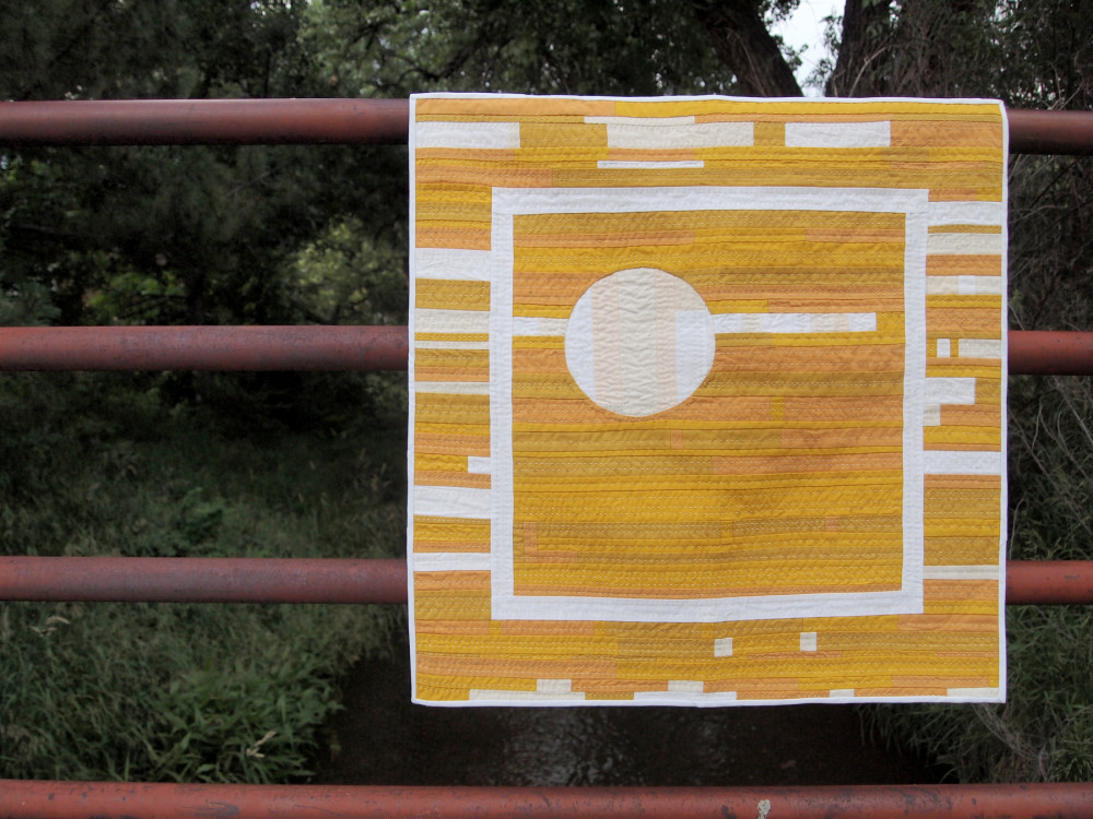 Quilt no. 015: Improv Study in Yellow and White. 2015. KONA cotton. 25″ x 25″.