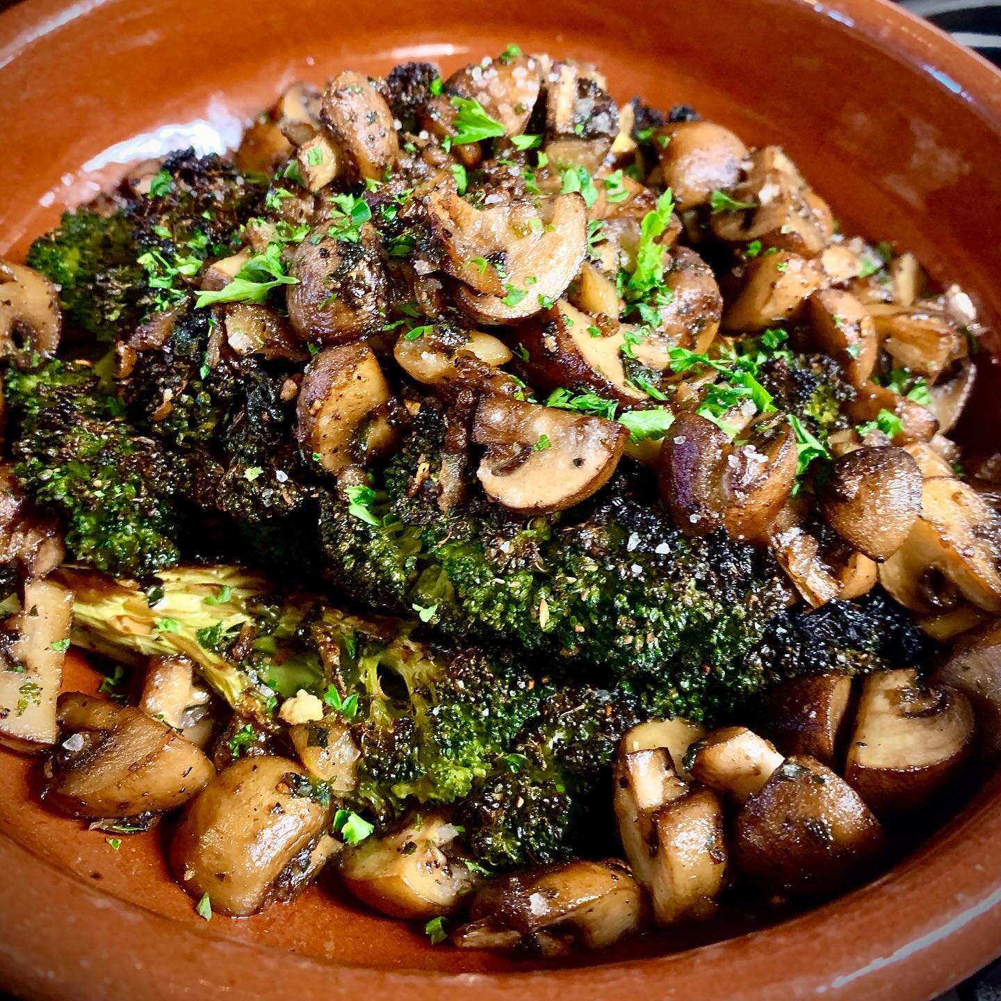 Char Broil Broccoli 🥦 smothered with Organic Brown Mushrooms + Brown Sage Butter 😋😋😋

#food #delicious #real #love #local