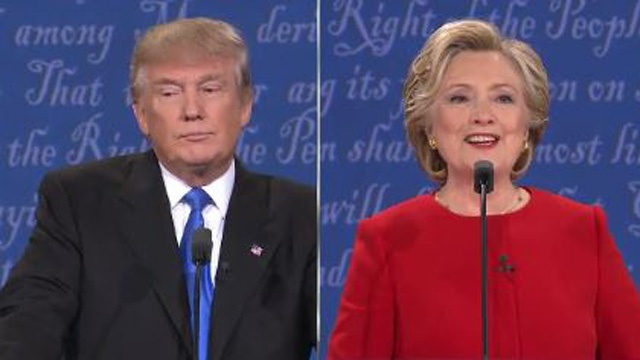 Hai ứng cử viên tổng thống tại Hoa Kỳ, Donald Trump và Hillary Clinton trong buổi tranh luận cuối cùng. Nguồn internet.