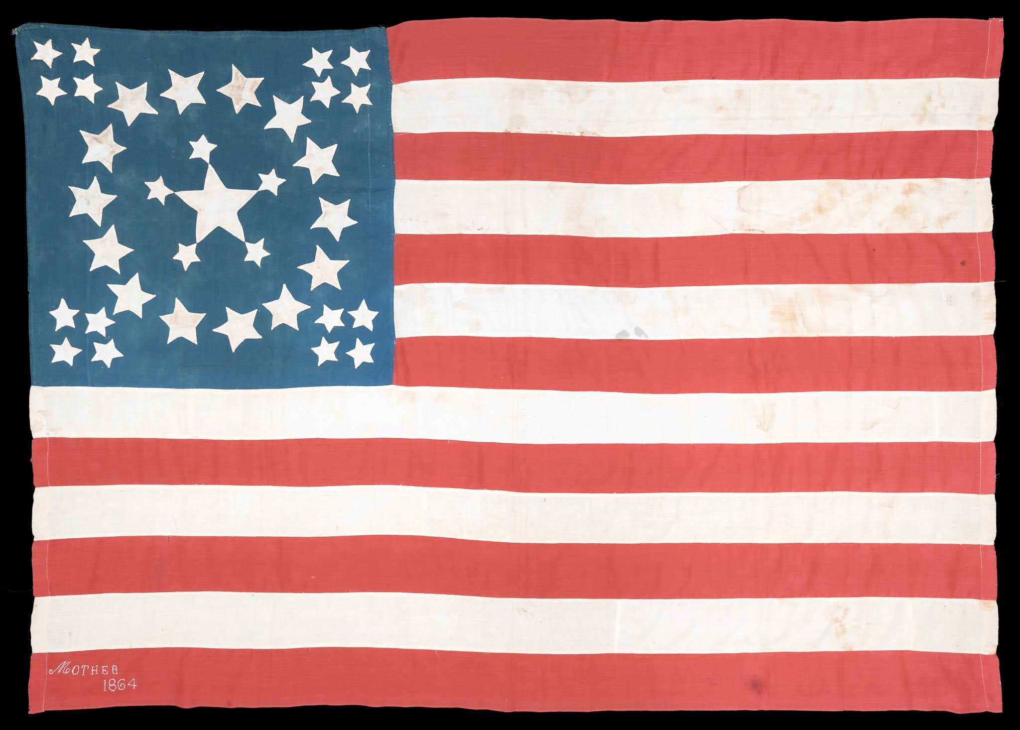 Spectacular 36 Star Antique American Flag | Exotic Medallion Star Pattern | Signed “Mother” | Nevada Statehood | Circa 1864