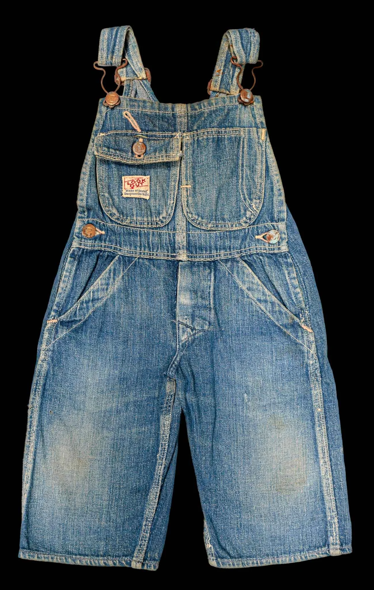 Antique American Children’s Overalls | Cone Deeptone Denim | “Look Out” Brand Label | Circa 1930-1949
