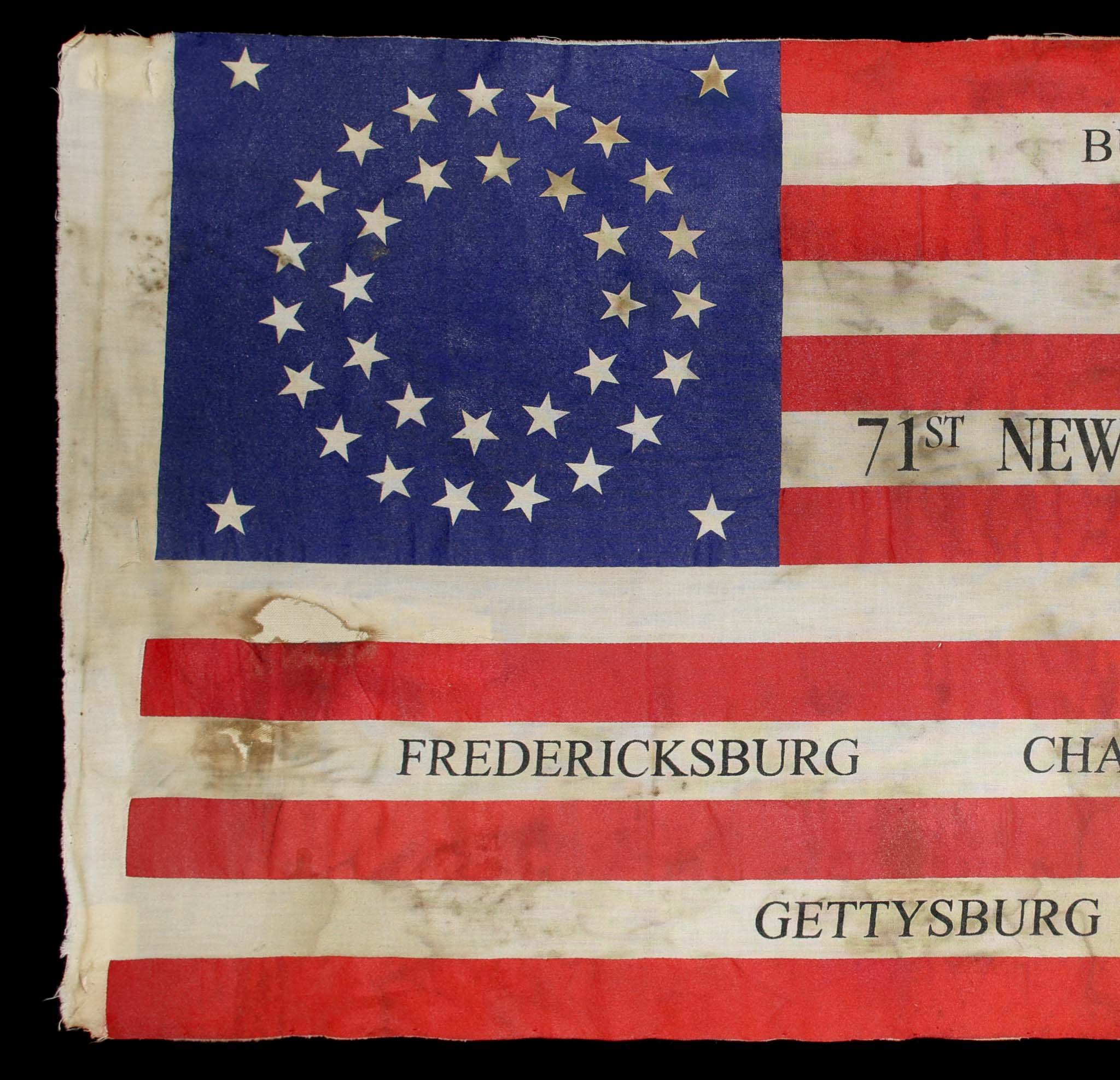 35 Star Antique Flag with Medallion Double-Wreath Pattern | Bearing Battle Honors of the 71st New York Volunteer Infantry | Circa 1880–1913