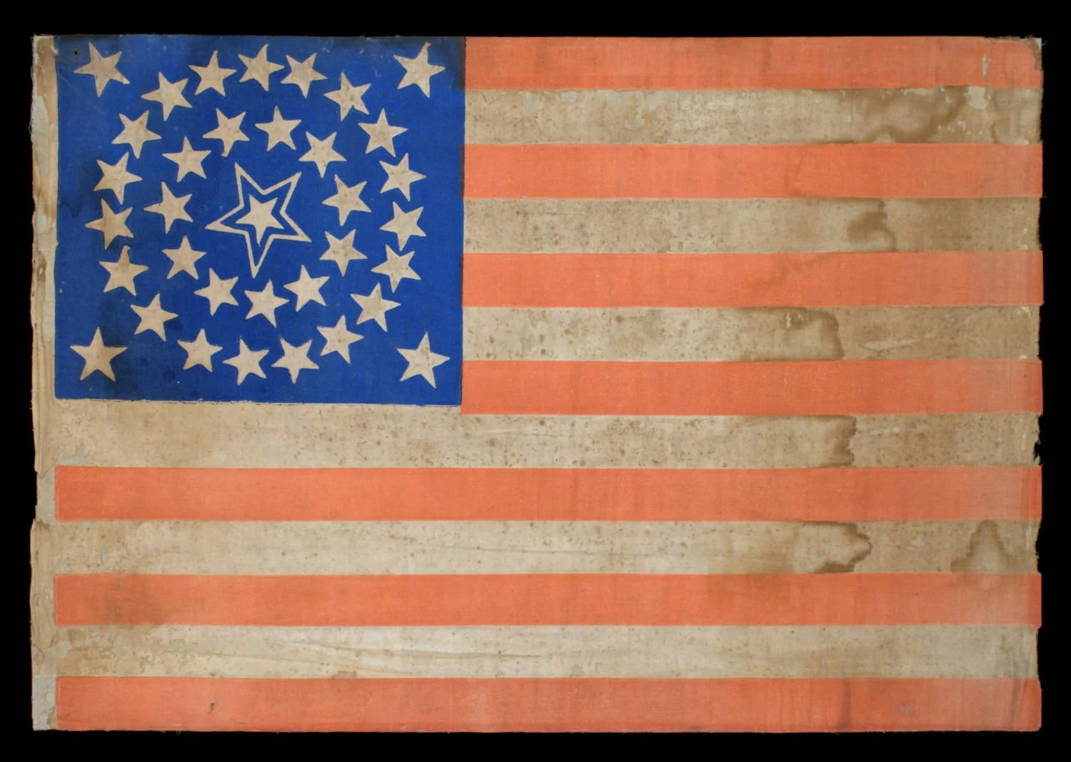 Outstanding and Extremely Rare 36 Star Antique Flag with a Haloed Medallion | A Striking Flag from America’s Past | Nevada Statehood | Circa 1864-1867