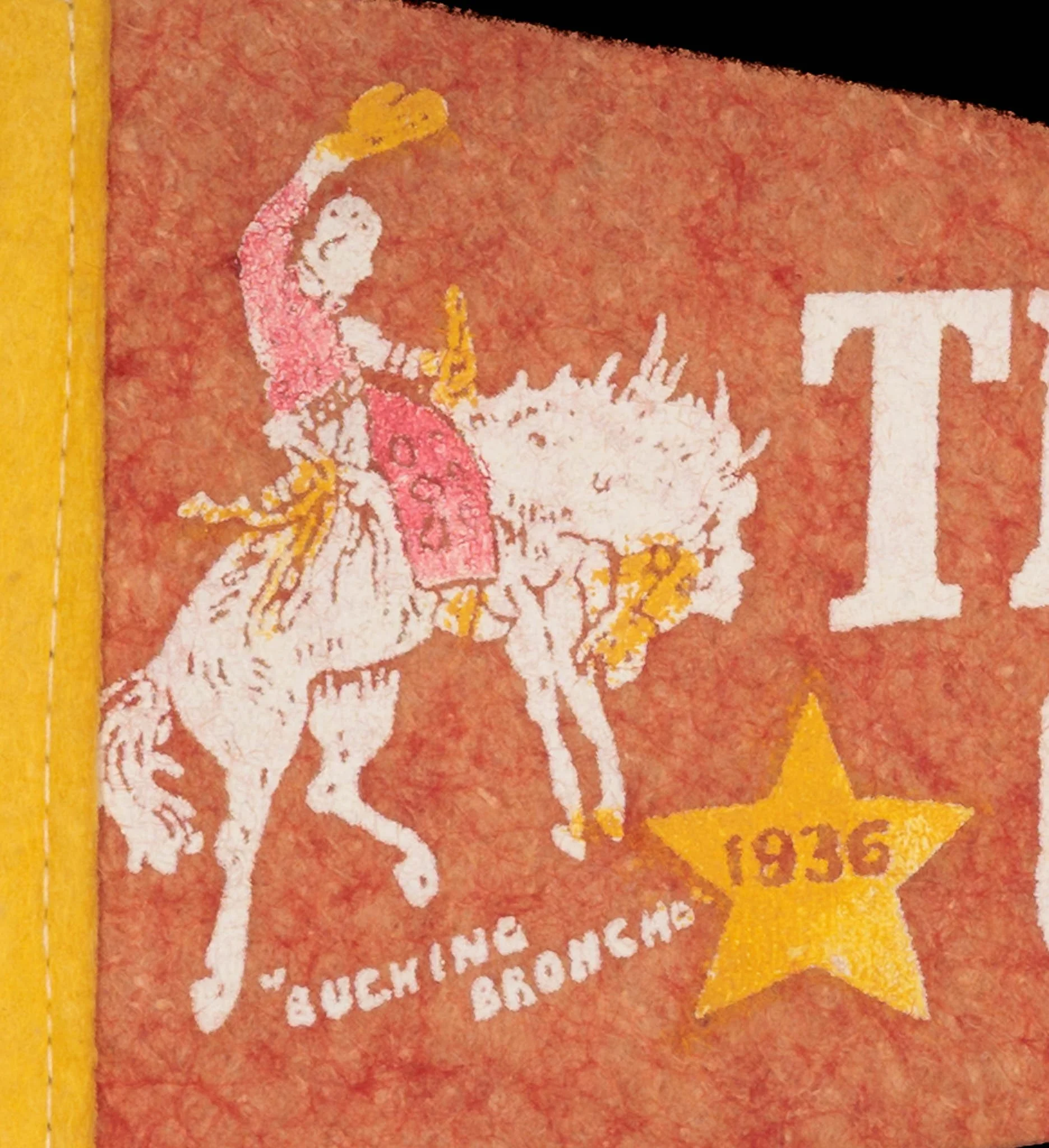 Antique Texas Centennial Pennant with Bucking Bronco and Cowboy-4.jpg