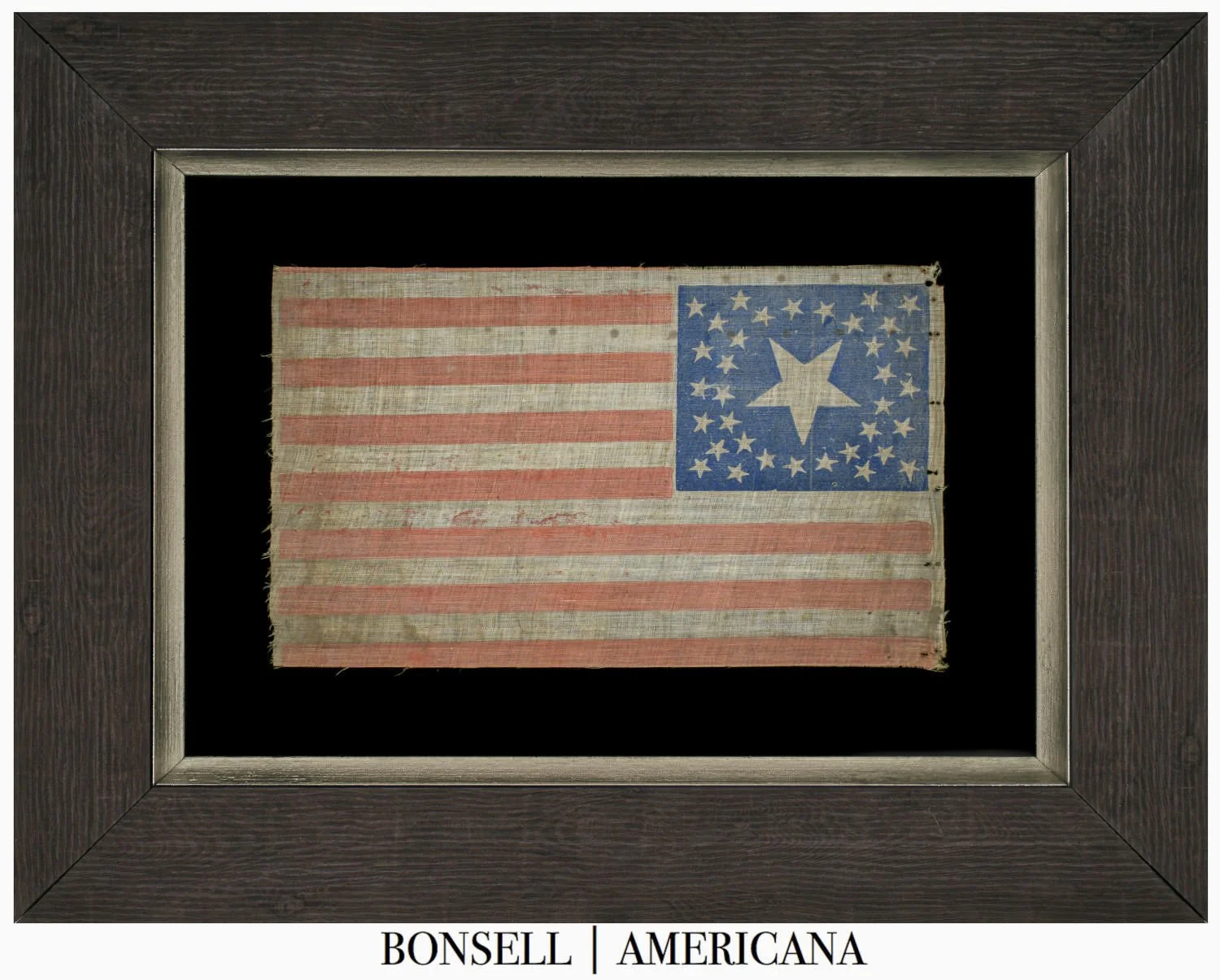 36 Star Antique American Flag with a Massive Center Star and Distinct Parenthesis Pattern | One of Three Known Examples | Circa 1864–1867