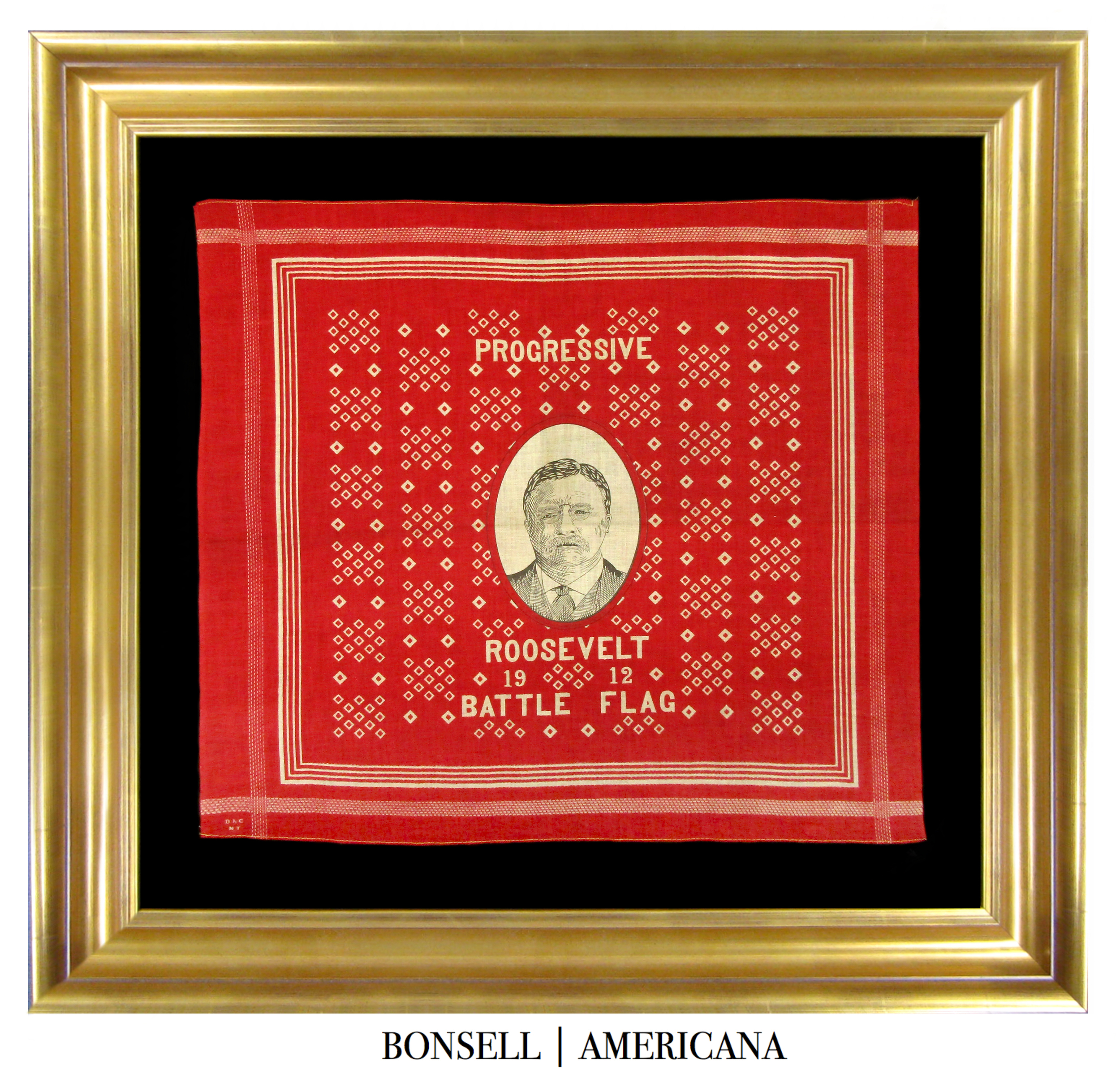Fantastic Teddy Roosevelt Battle Flag Campaign Bandanna | Circa 1912 - BONSELL | AMERICANA 