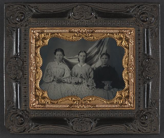 Young Women in Dresses in Front of the American Flag | Circa 1860 