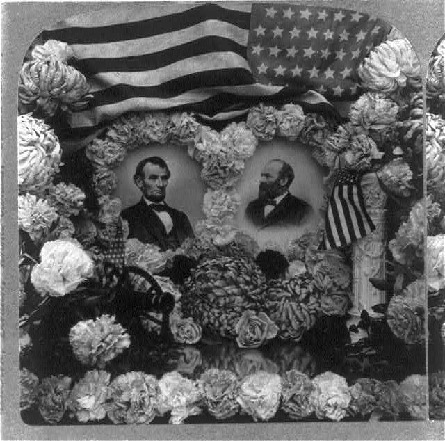 Busts set in Wreaths of Flower Under Lincoln and Garfield and the US Flag | Circa 1904