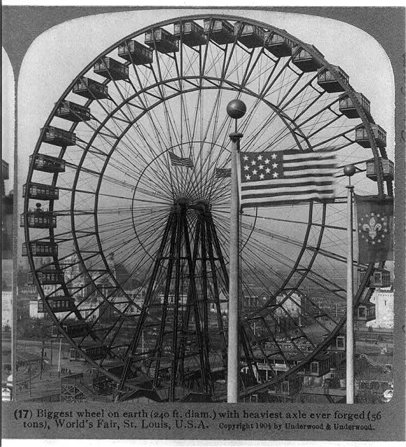 Ferris Wheel at the World's Fair in St. Louis with a 13 Star Flag | Circa 1904