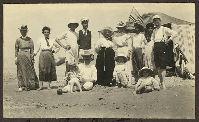 Mrs. Weston with Friends at the Beach in Jaffa with an American Flag in the Background | Circa 1900