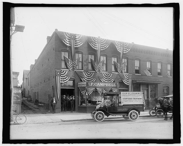 J.F. Campbell Hardware & Stoves Deorated with American Flags | Circa 1919