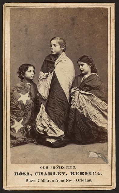 Freed Slaves-Rosina Downs, Charley Taylor, and Rebecca Huger-Wrapped in the U.S. Flag | Circa 1864