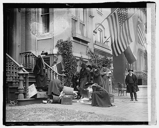 Fire Threatened to Destroy the Headquarters of the National Womens Party - The Suffragettes Promptly Removed all Important Records and Files Outside | Circa 1920