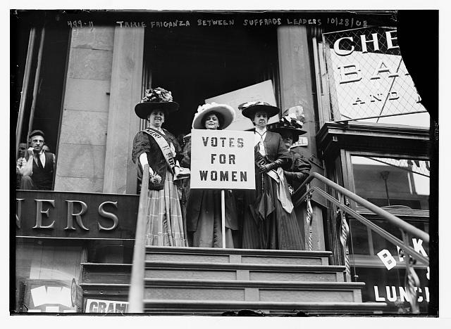 Trixie Friganza Between Other Suffragettes on Top of Steps in New York | Circa 1908