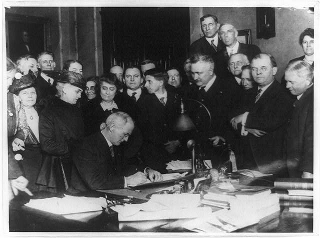 Governor James P. Goodrich of Indiana, Surrounded by Prominent Dry Workers, Signing the State-Wide Prohibition Bill to Take Effect in 1918