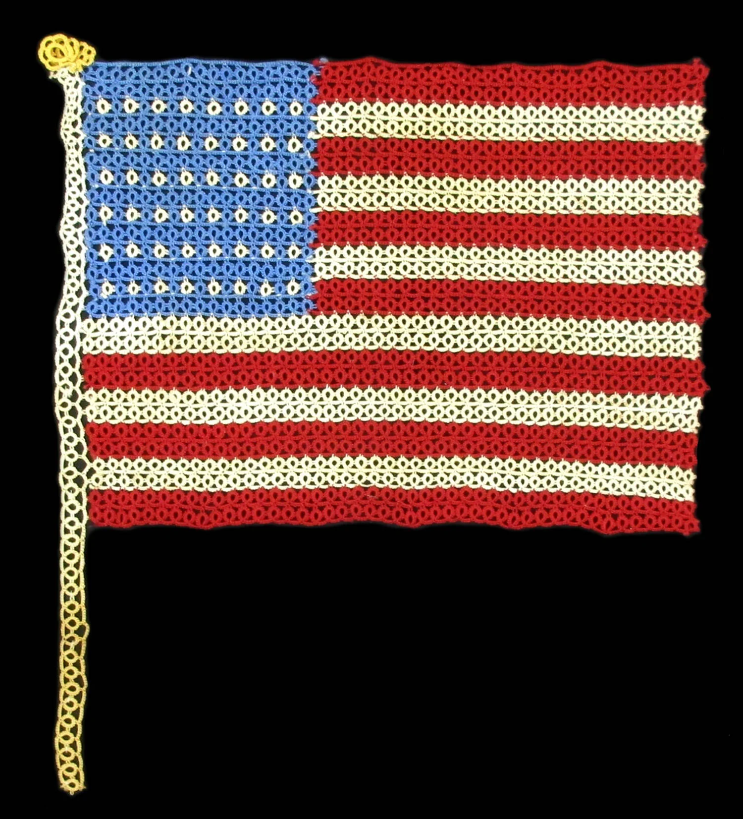 Close-up of 48 Star Antique Flag Made Entirely by Hand Tatting 