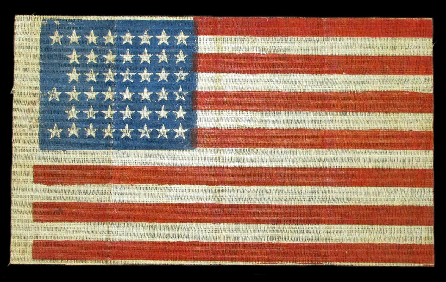Close-up of 45 Star Antique Parade Flag with an 8-7-7-8-7-8 Star Pattern | Circa 1896-1907
