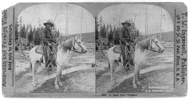 Cowboy on Horseback, Holding Lasso | Circa 1898