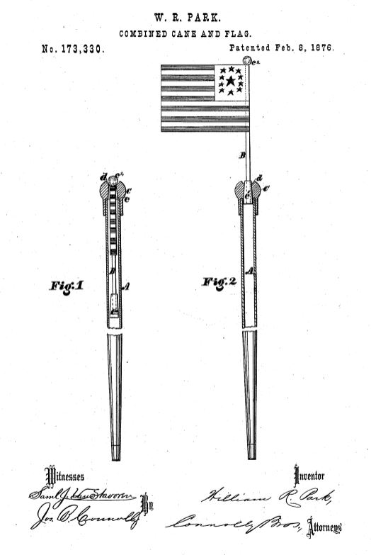 US173,330 | Imrovement in Combined Cane and Flag | Circa 1876
