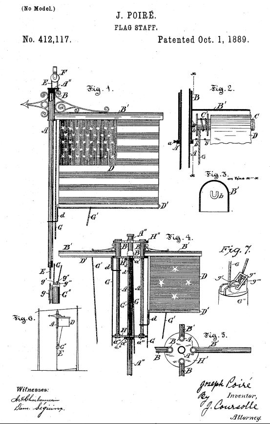 US412,117 | Flag Staff | Circa 1889