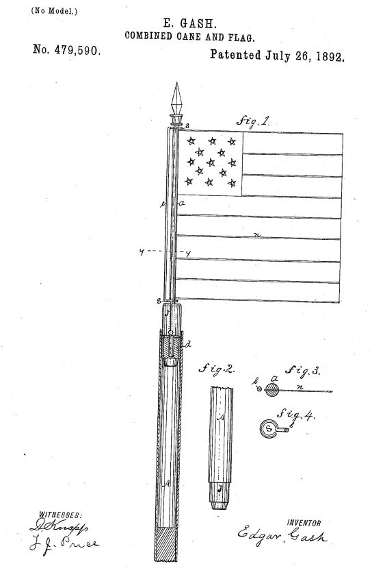US479,590 | Combined Cane and Flag | Circa 1892