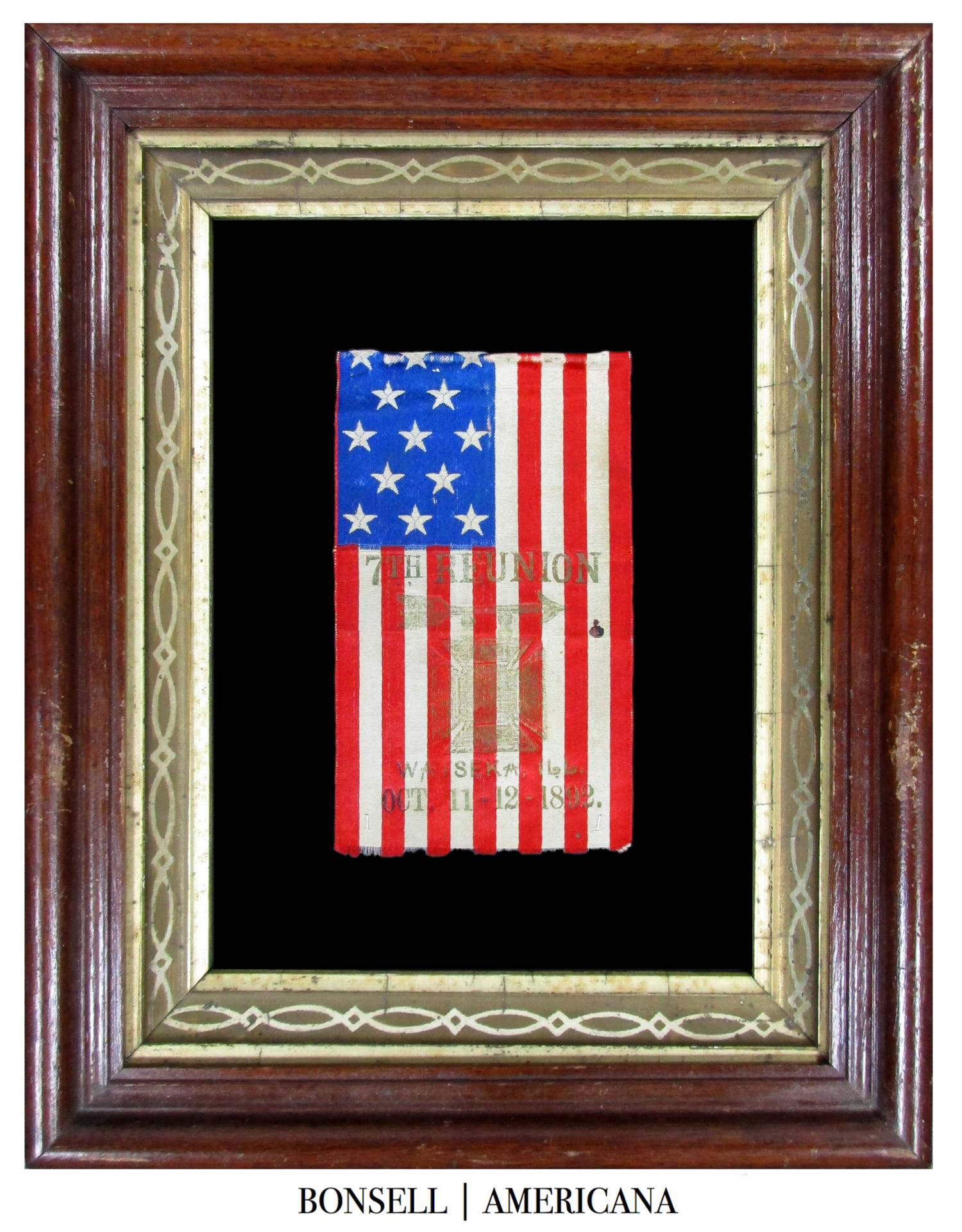 Unusual Antique 13 Star Parade Flag with 7th Reunion Overprint