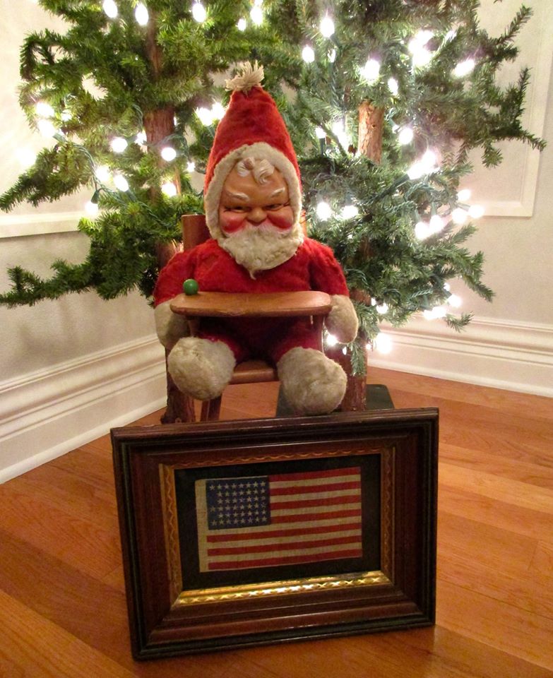 Santa with Framed 45 Star Antique Flag