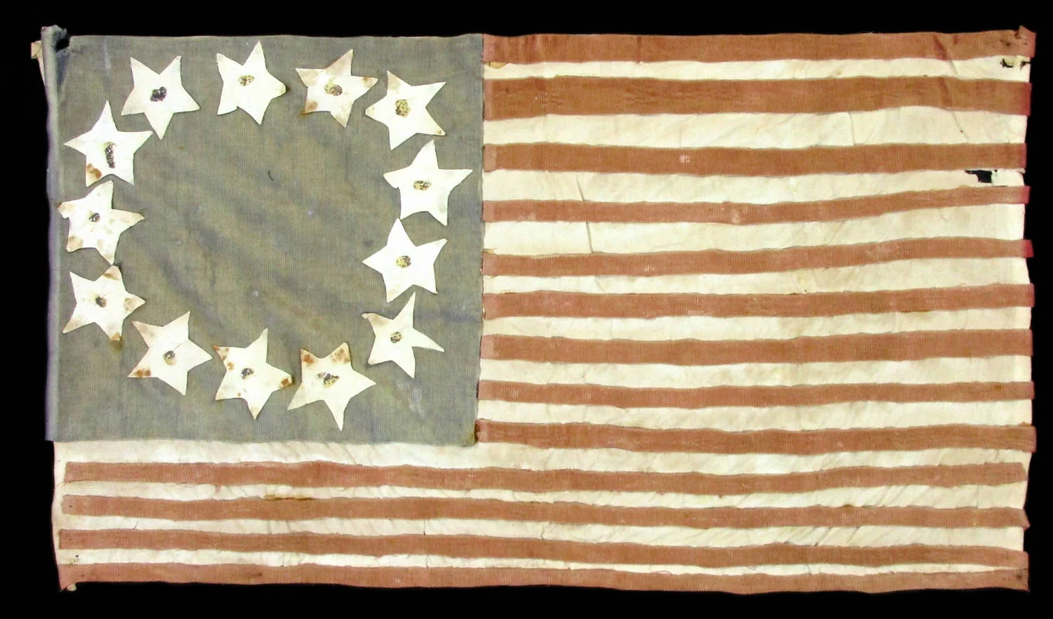 Close-up of Extremely Unusual Antique Betsy Ross Flag with 25 Stripes