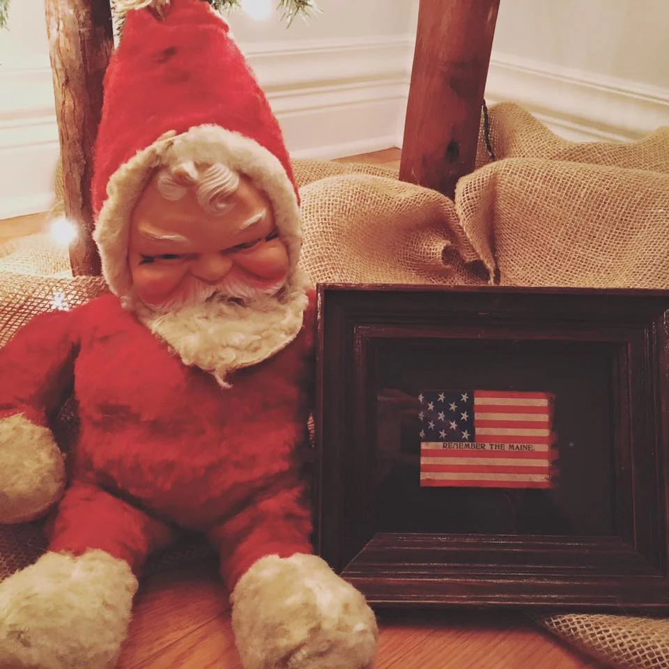 Santa with Antique 13 Star Flag with Remember the Maine Overprint