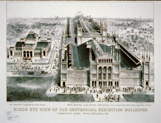 Bird's Eye View of the Centennial Buildings | Circa 1875