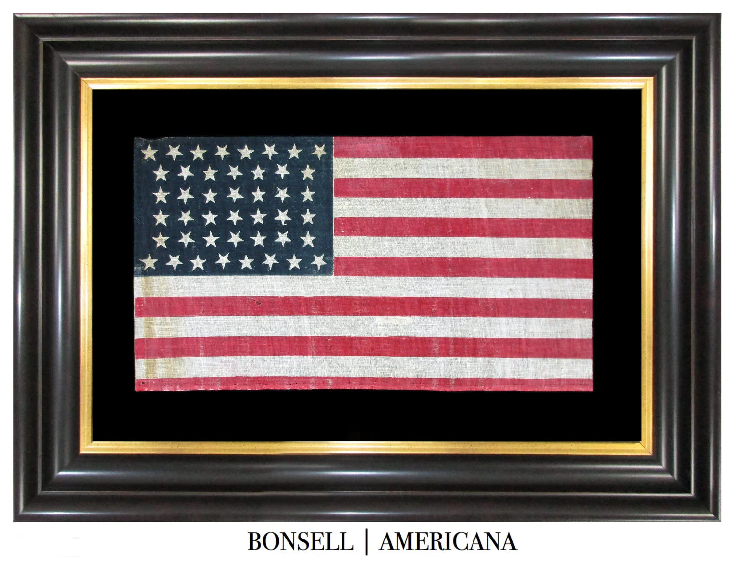 44 Star Antique US Flag with Great Hourglass Pattern and Patina