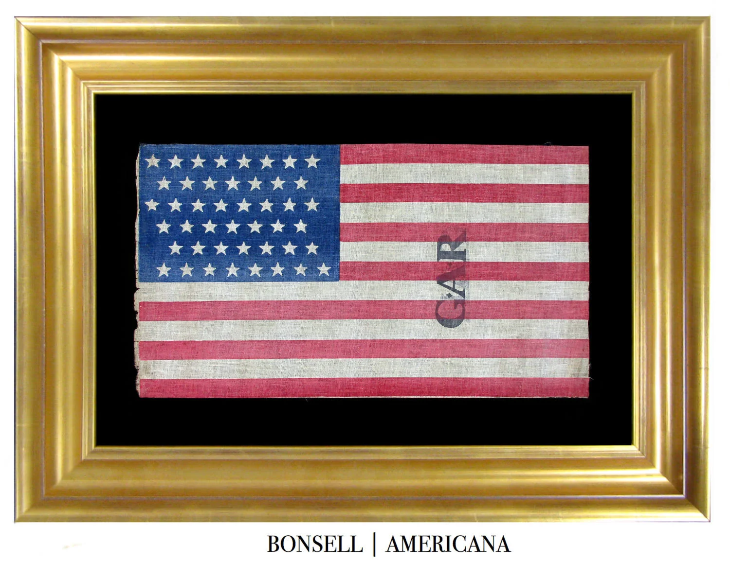 45 Star Antique American Flag with GAR Overprint and Staggered Star Pattern