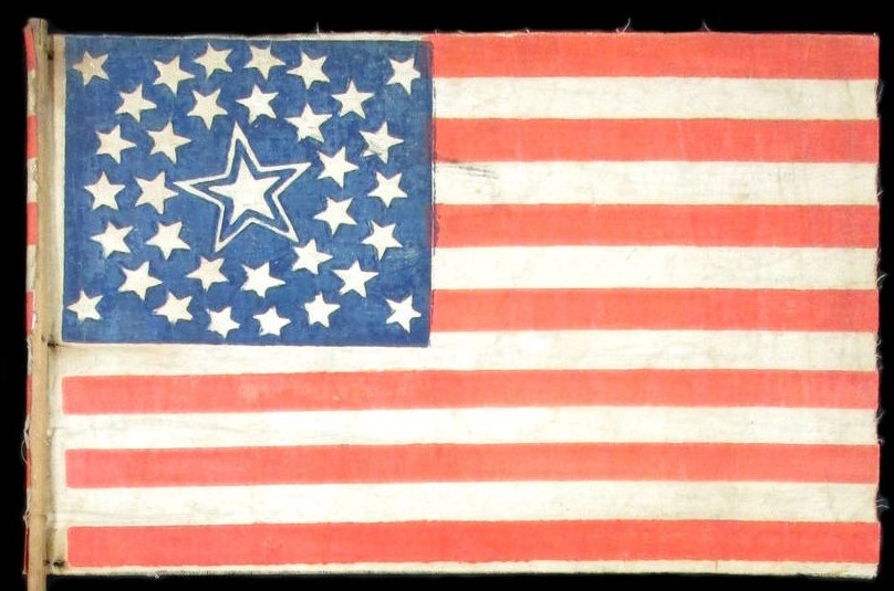34 Star Antique Civil War Flag with Medallion Star Pattern and Large Haloed Center Star 3.jpg