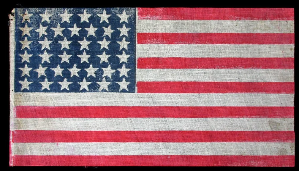 38 Star Antique US Flag with a 6-7-6-6-7-6 Star Pattern