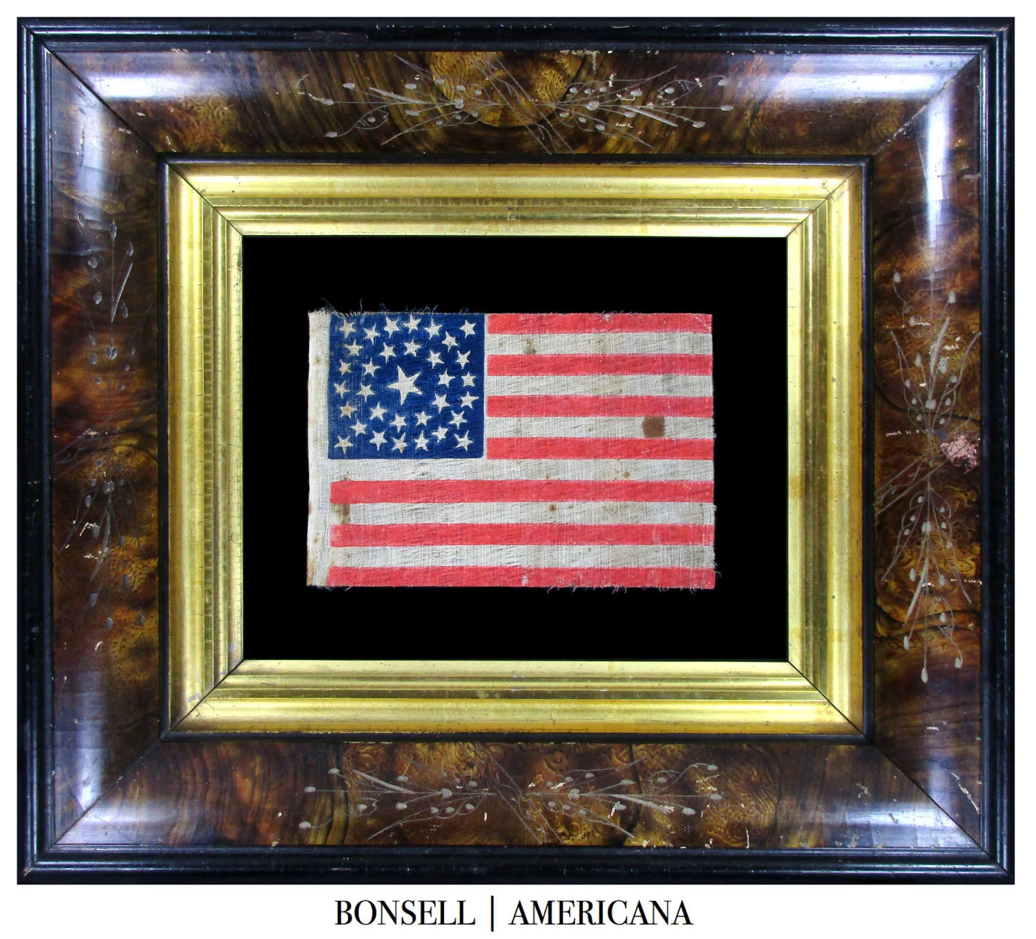 A Pre-Civil War 33 Star Antique Flag with a Medallion Star Pattern 